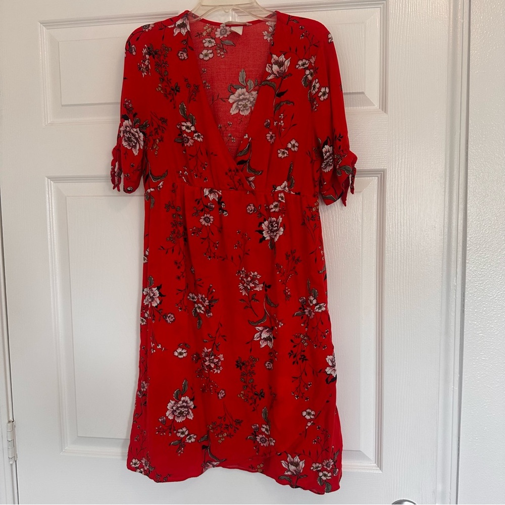 H&M Mama Reddish Orange Floral Midi Dress Maternity